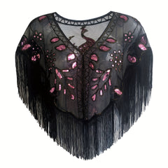 1920s Peacock Embroidery Tassel Shawl Sequin Beaded Wrap