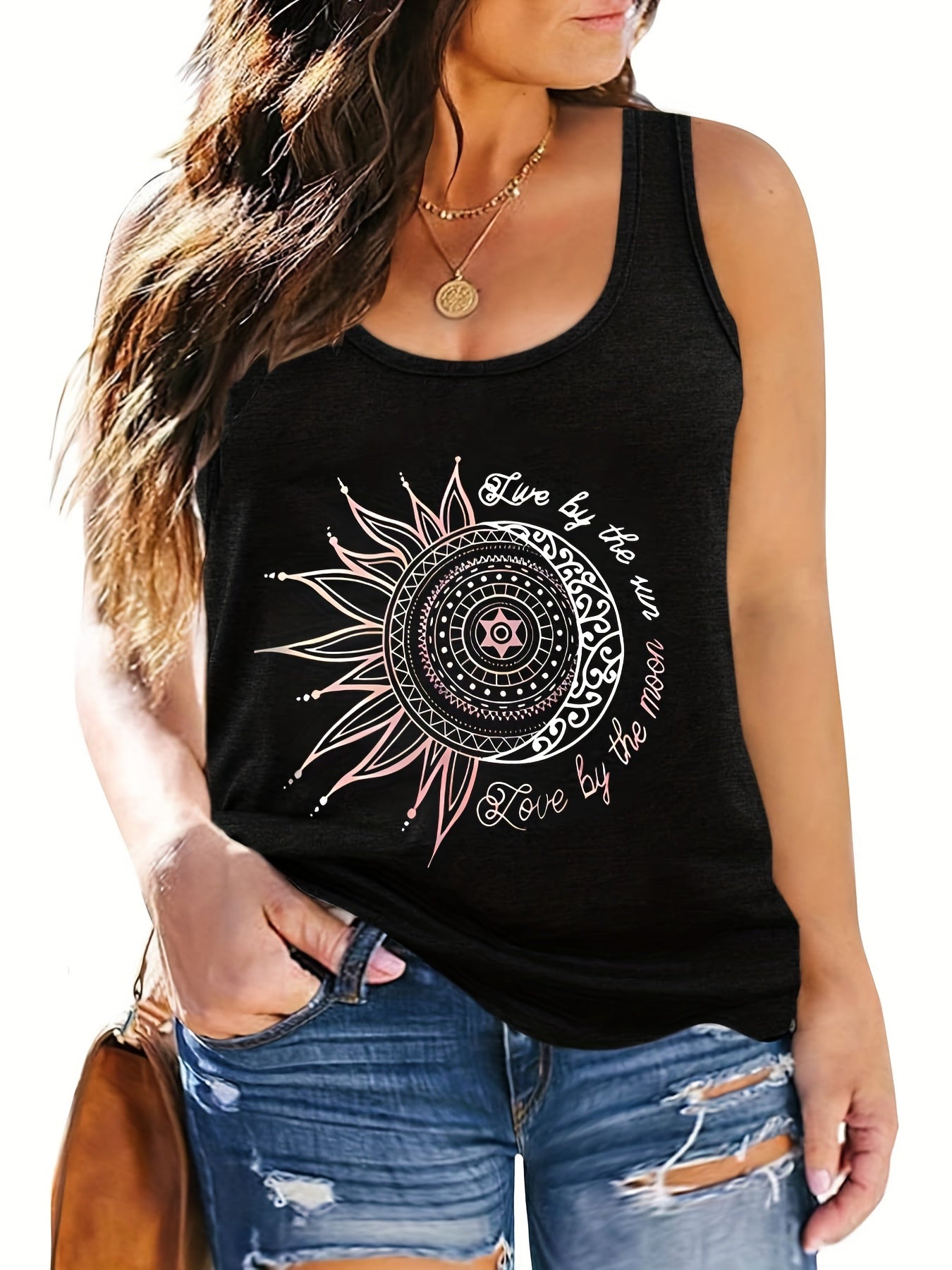 Women's Plus Size Tank Top Graphic Print Round Neck Stretch Tank Top