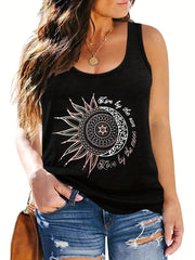 Women's Plus Size Tank Top Graphic Print Round Neck Stretch Tank Top