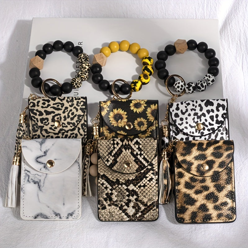 PU Tassel Wrist Keychain Anti-lost Card Coin Purse Bracelet Key Ring