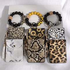 PU Tassel Wrist Keychain Anti-lost Card Coin Purse Bracelet Key Ring