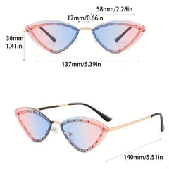 Y2K Rimless Cat Eye Sunglasses Rhinestone Gradient Decorative Glasses
