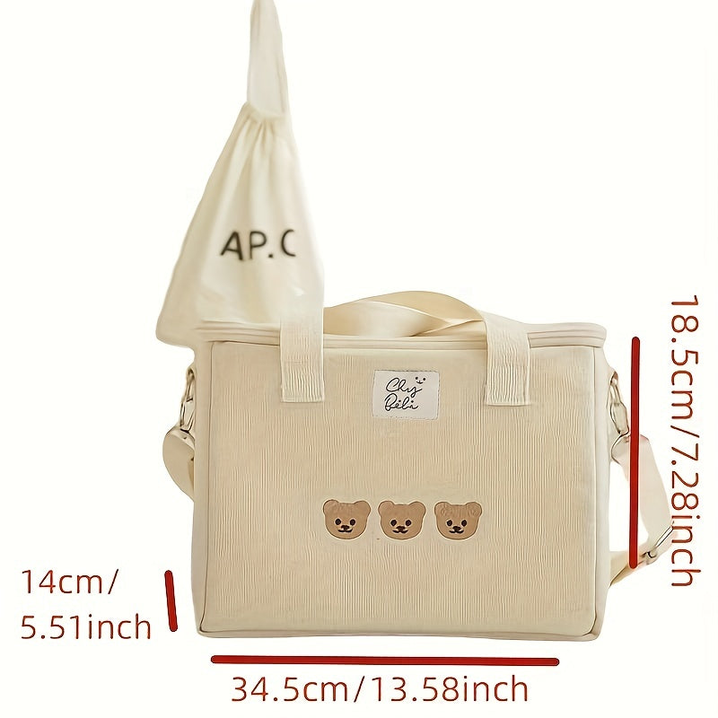 Bear Embroidery Insulated Mommy Bag Multifunctional Mother And Baby Bag