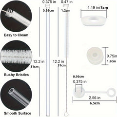 4Pcs Reusable Straws, 6 Silicone Stoppers, Brush, Bag - Cup Accessories