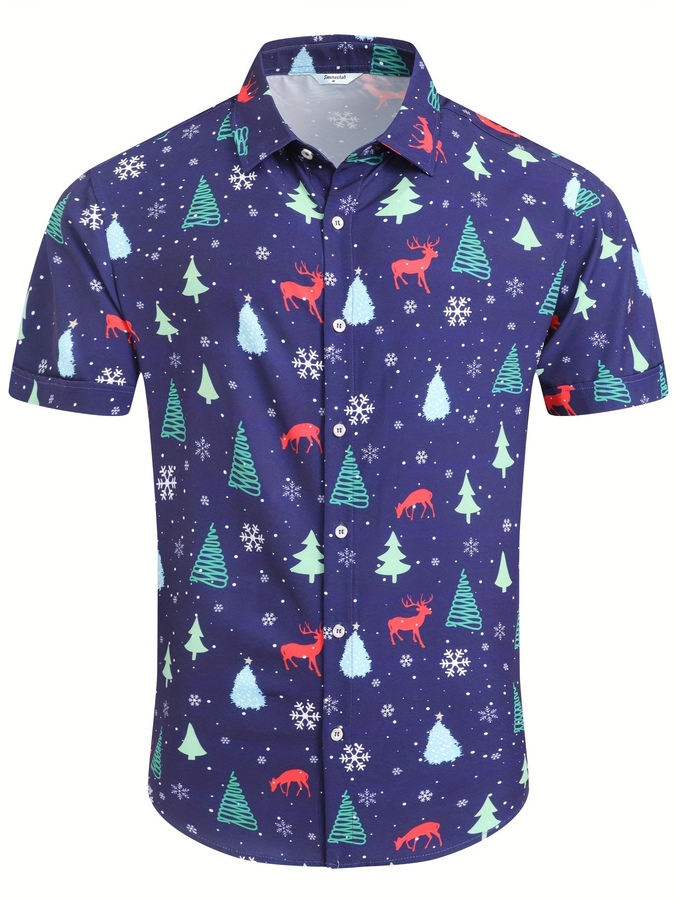 Christmas Elements Holiday Carnival Print Men's Casual Short Sleeve Shirt
