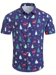 Christmas Elements Holiday Carnival Print Men's Casual Short Sleeve Shirt