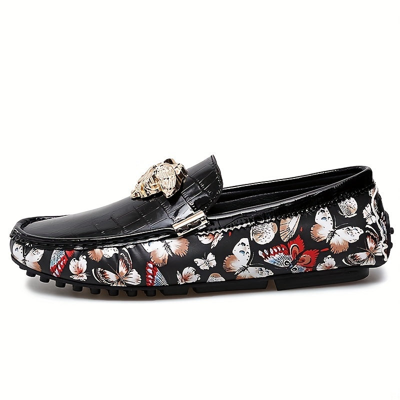 Men's Floral Print Slip On Loafers Smart Casual Walking Shoes