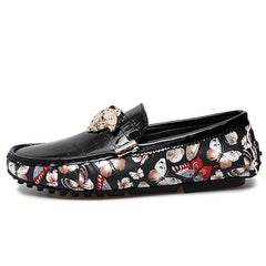 Men's Floral Print Slip On Loafers Smart Casual Walking Shoes