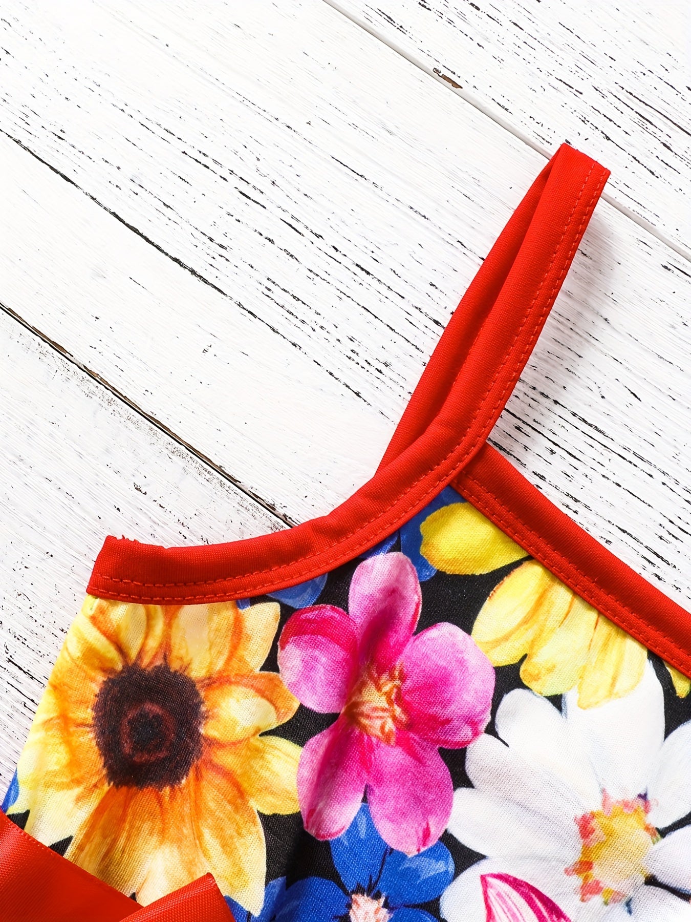 Toddler Girls Flowers Graphic Belted Cami Rompers Wide Leg Jumpsuits