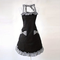 Polyester Retro Ladies Kitchen Apron with Lace Detailing