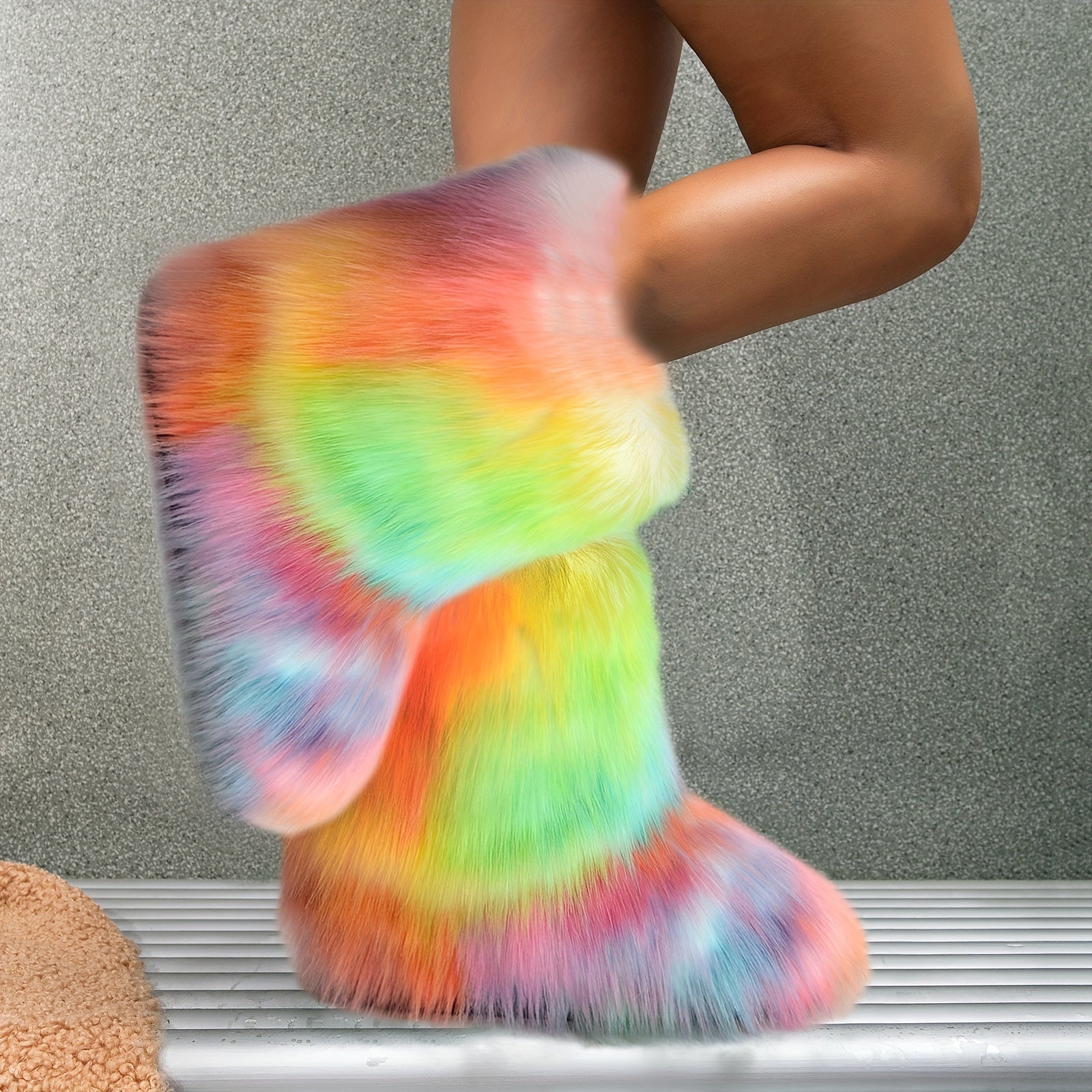 Thickened Medium Tube Snow Boots with Fox Fur