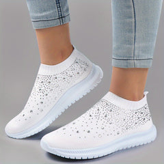 Women's Rhinestone Knitted Flats Slip On Shoes