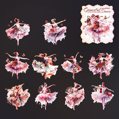 10pcs Ballet Theme PET Stickers 9.3x9In Dance Decoration Glossy Diary Material