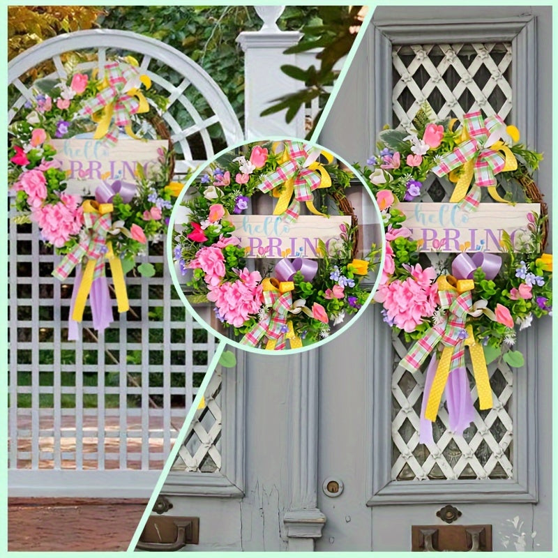 Spring Wood Sign Flower Wreath Christmas Hanging Decorations