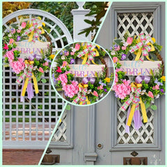Spring Wood Sign Flower Wreath Christmas Hanging Decorations
