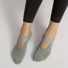 Non Slip Yoga Socks With Grips Cross Strap Breathable Sports Socks