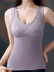 Lace Trim Thermal Top Sleeveless Sleepwear Women's Lingerie