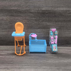 Doll Toy Set with Wash Basin, Toilet, Bed, Chair & Accessories