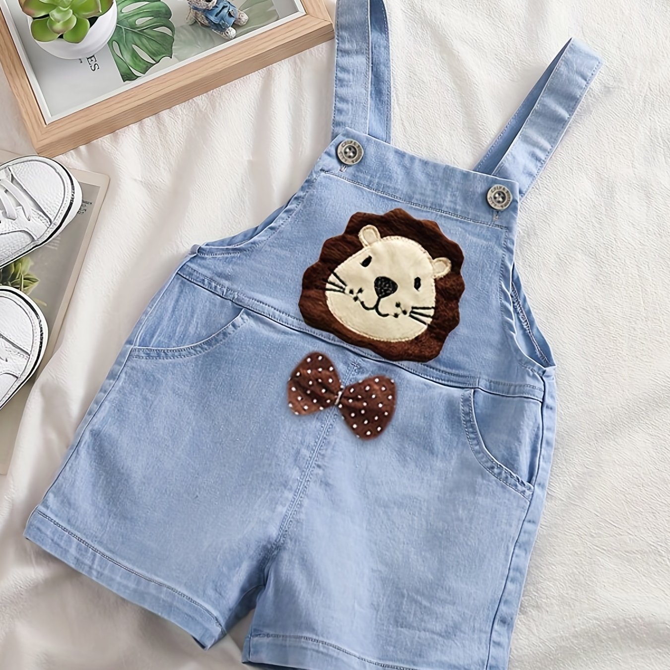 Lion Print Denim Overalls for Boys & Girls