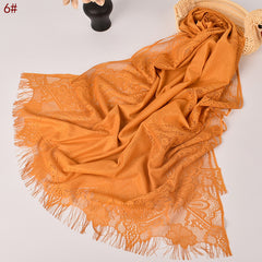 Women's Lace Ripple Long Scarf Lightweight Shawl Solid Fringe Tassels