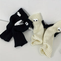 Cartoon Eyes Hand In Hand Leg Warmers Knee High Socks Women's Stockings