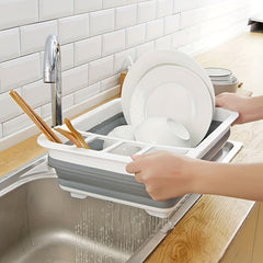 Folding Telescopic Draining Dish Rack Plastic Tableware Storage Box