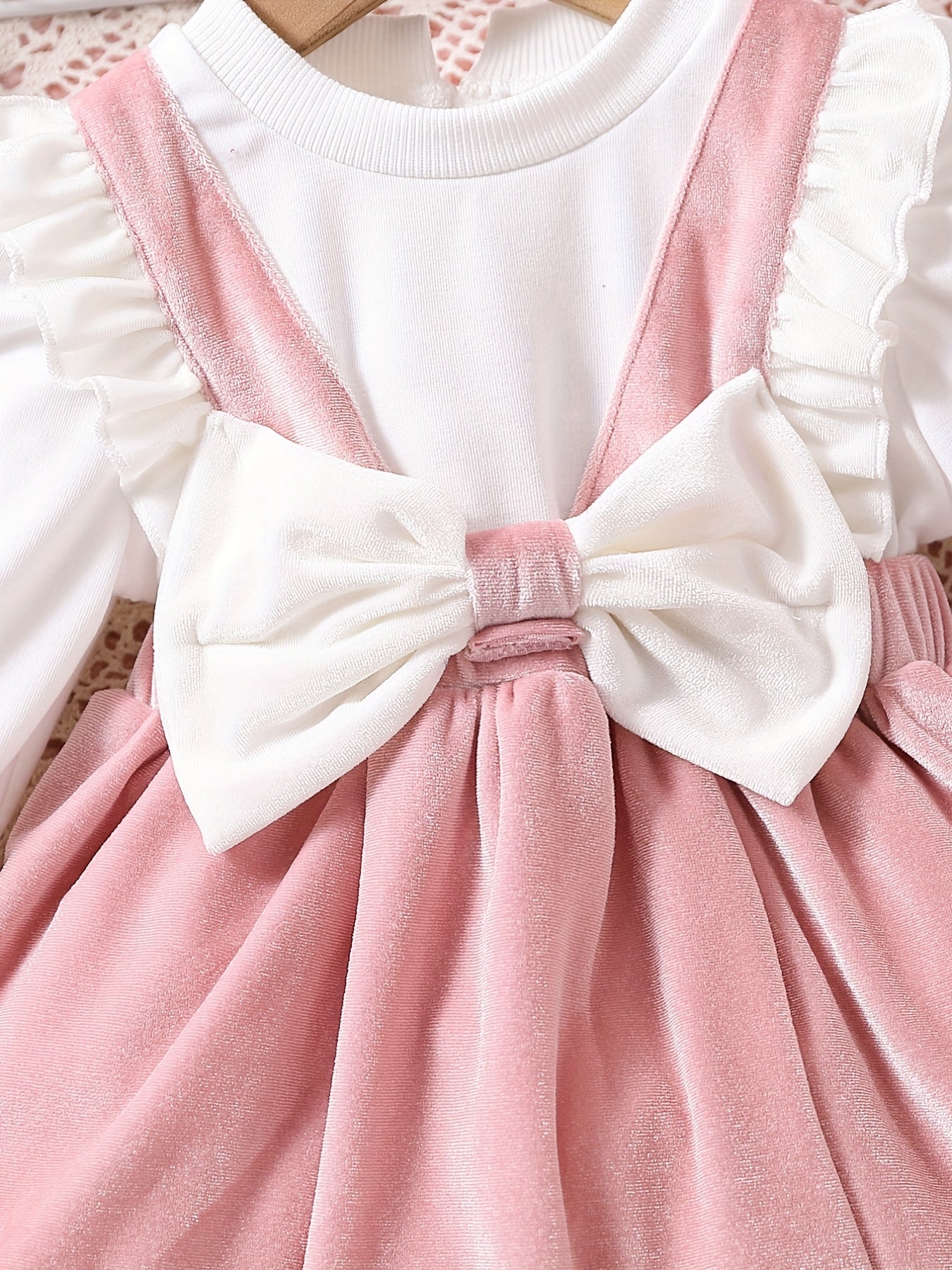 Sweet & Baby Girls Princess Dress Long Sleeve Top Velvet Skirt With Big Bow Back