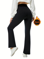 Fleece Lined Yoga Flared Pants Warm High Waist Fitness Bell Bottoms