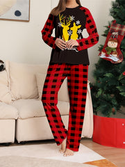 Reindeer & Snowflake Casual Pajama Set Tee & Pants