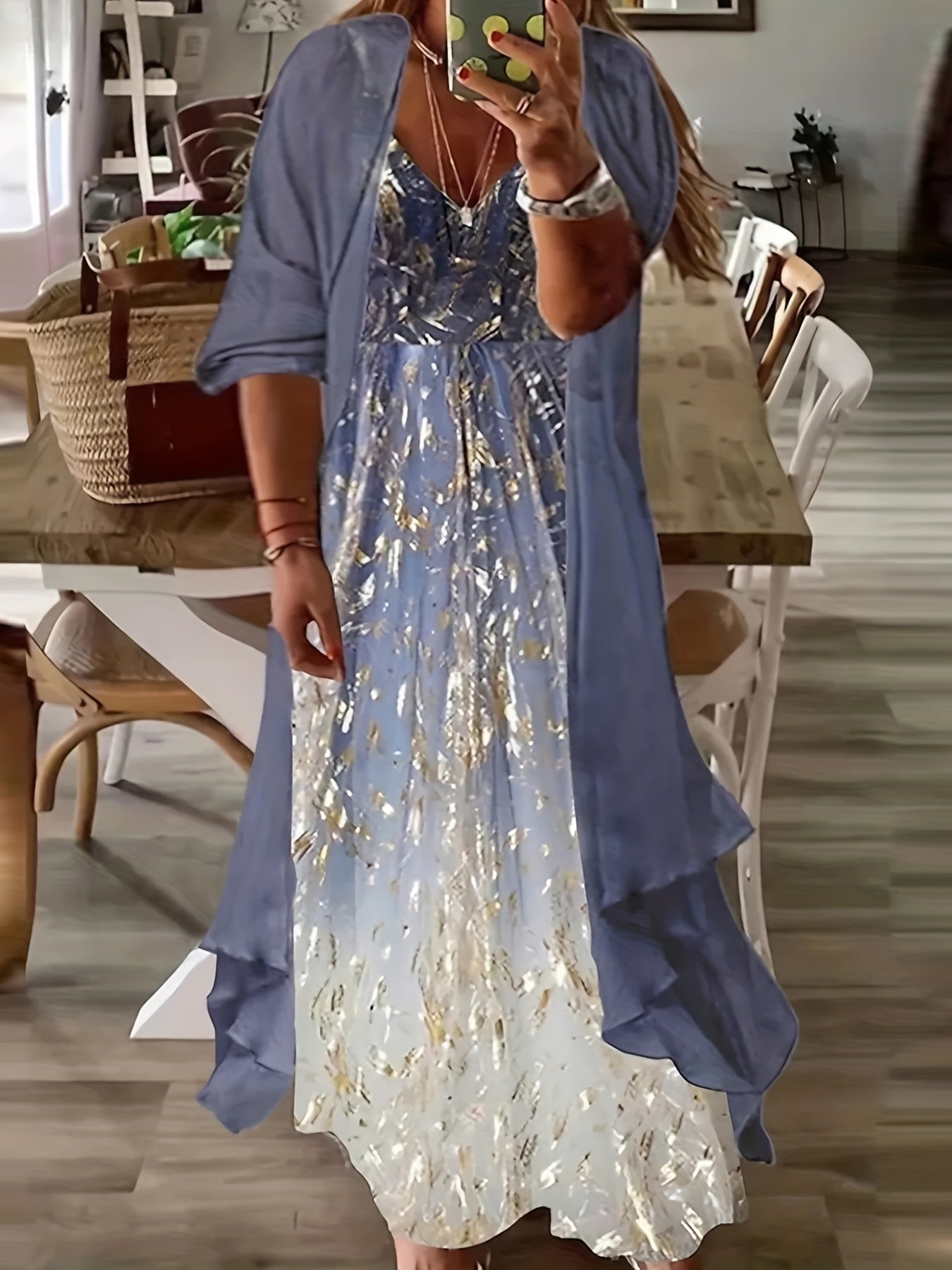 Cover Up & Glitter Floral Print Maxi Dress Set