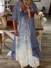 Cover Up & Glitter Floral Print Maxi Dress Set