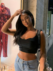 Y2K Chain Strap Crop Halter Top Sexy Cowl Neck Backless Halter