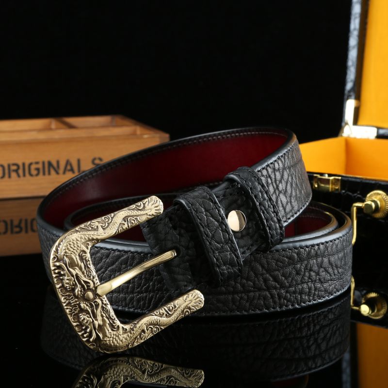 Men's Carved Pure Copper Buckle Belt with Unique Pattern 1.5in
