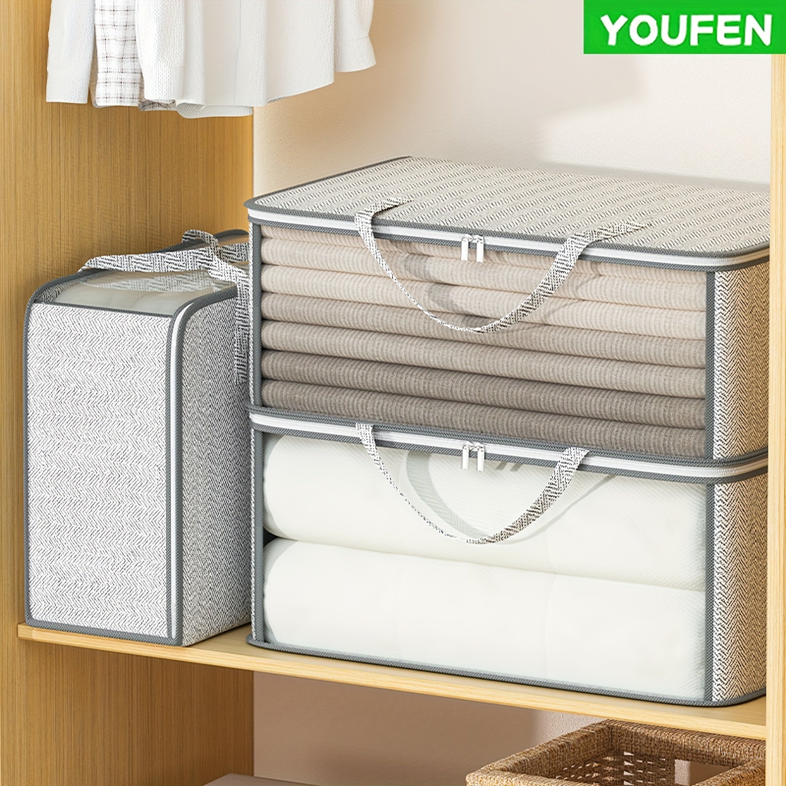 Large Capacity Storage Bag With Handles Portable Non-woven Fabric Clothes Organ