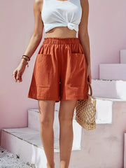 Solid Color Casual Elastic Waist Shorts with Pockets