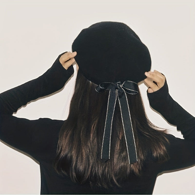 Ribbon Bowknot Decor Beret Cap Lightweight Painter Warm Beret