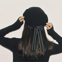 Ribbon Bowknot Decor Beret Cap Lightweight Painter Warm Beret