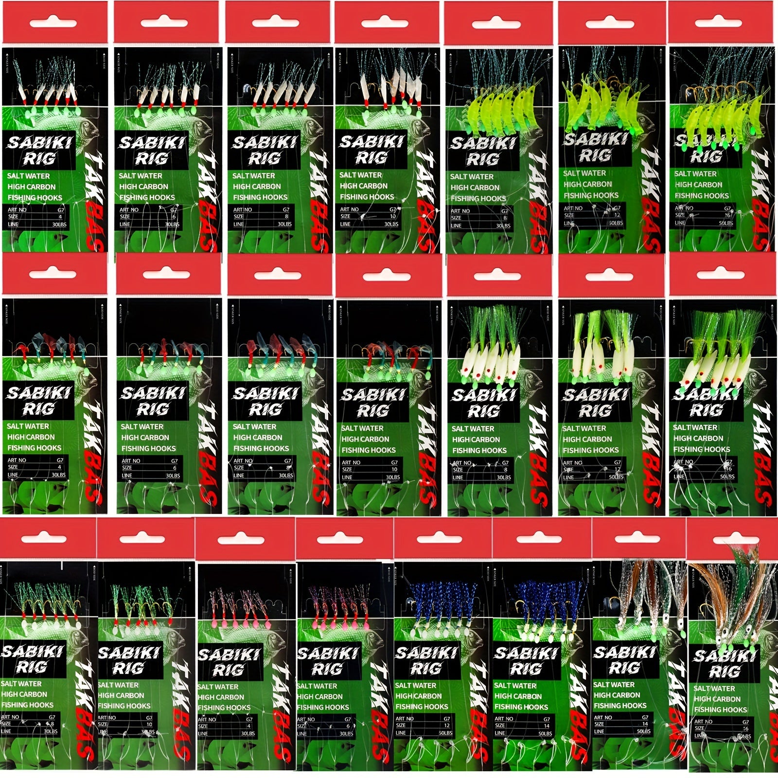 Sabiki Rigs Saltwater Fishing Bait Real Fish Skin Feathered Hooks