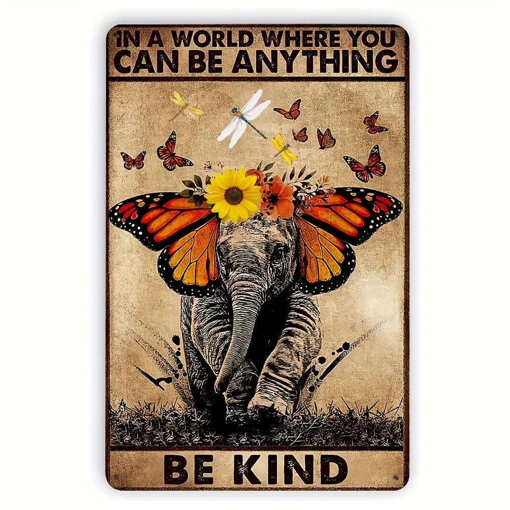 Vintage Elephant Butterfly Poster Be Kind Garden Yard Signs