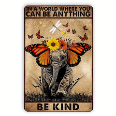 Vintage Elephant Butterfly Poster Be Kind Garden Yard Signs