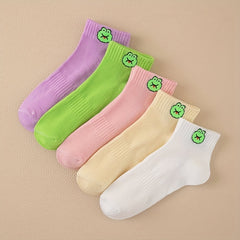 5 Pairs Frog Print Socks Low Cut Crew Women's Stockings