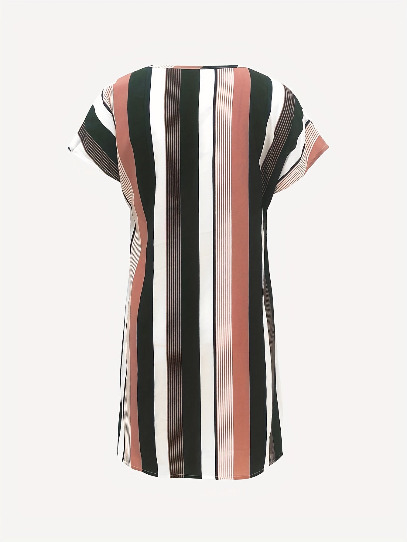 Striped Notched Neck Dress Short Sleeve Casual Dress