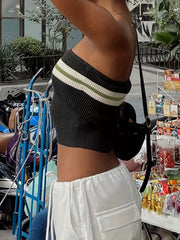 Stripe Pattern Knitted Tube Top Y2K Sleeveless Crop Top