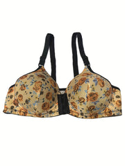 Floral Print Push Up Bra Front Buckle Women's Lingerie
