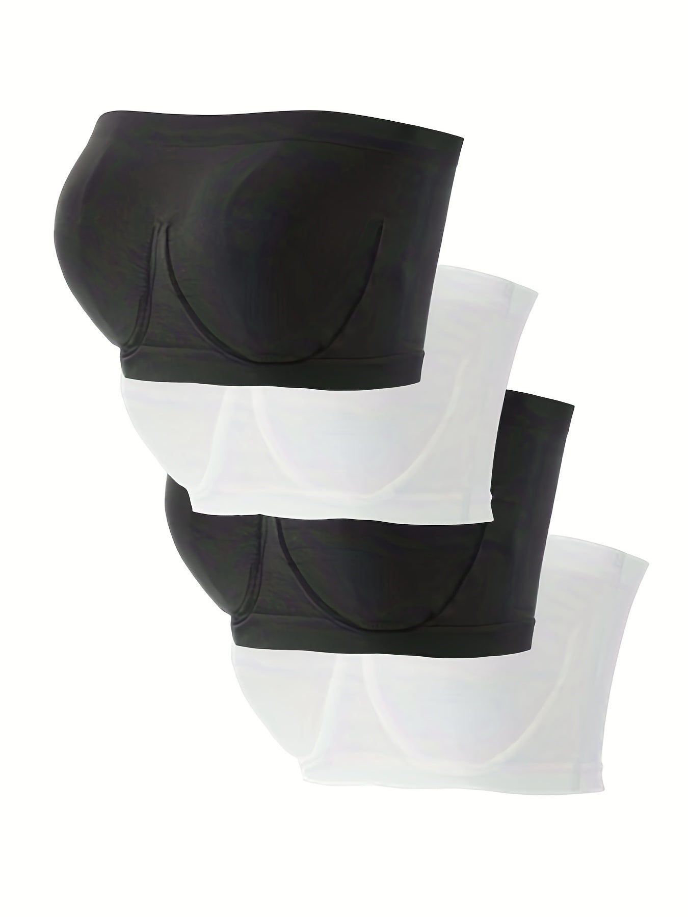 4 Pack Plus Size Basic Tube Bra Set Women's Plus Plain Ruched Comfy Wireless