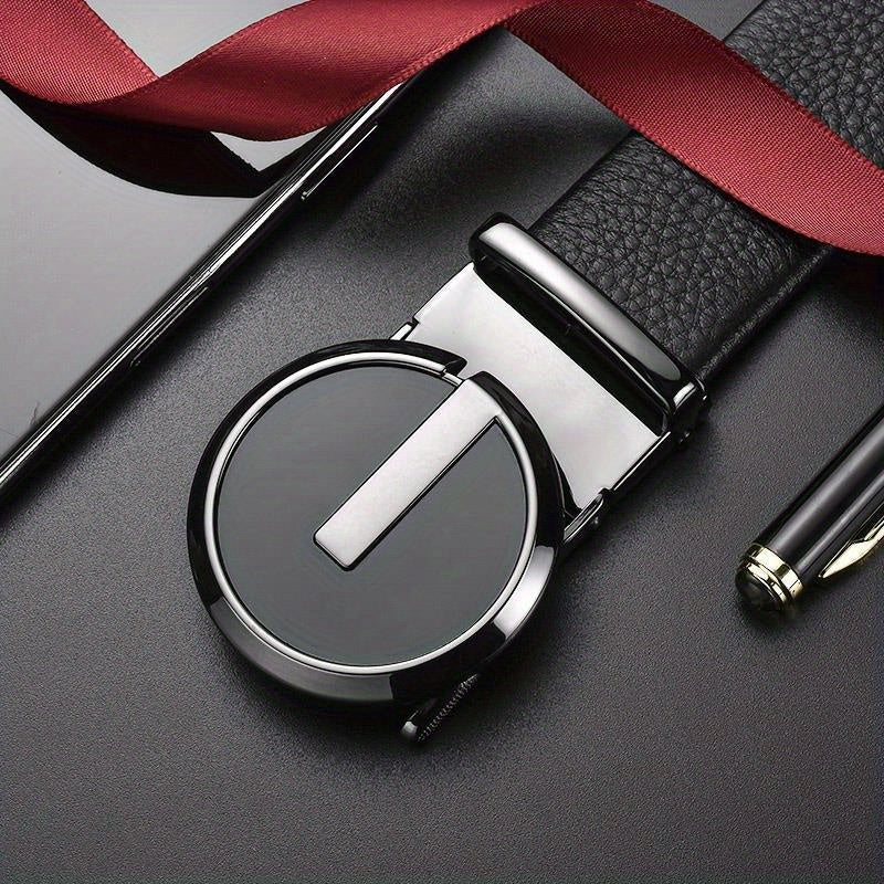 Men's Leather Needle Buckle Belt Brown Middle aged & Youth Casual