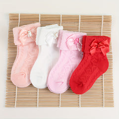 4pairs Baby Girls Kids Mesh Breathable Comfy Crew Socks with Bow Decoration
