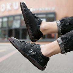 Men's Lace-up Sneakers Casual Outdoor PU Leather Walking Shoes