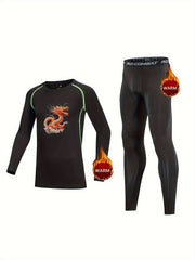 2pcs Kids Cartoon Dragon Pattern Compression Fleece Sets