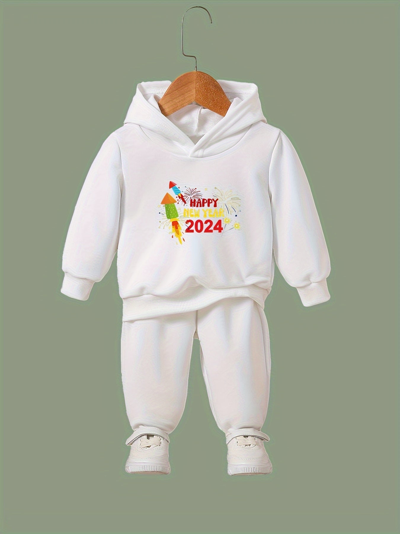 Cartoon Rockets Pattern Hooded Sweatshirt & Sweatpants Set for Girls